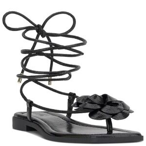 I.N.C. International Concepts Gilma Flower Lace-Up Flat Sandals Black 7.5M NWT